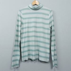 J.Crew Striped Long Sleeve Turtleneck‎ Tee Size L Light Mint Antique Mineral Top